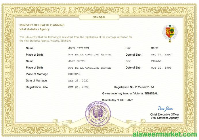 Senegal marriage certificate Word and PDF template